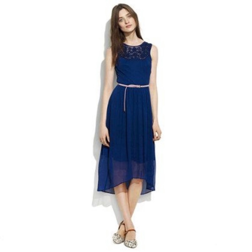 Madewell Women’s Navy Blue 100% Silk Beaded Sleeveless High-Low Hem Dress Size 0